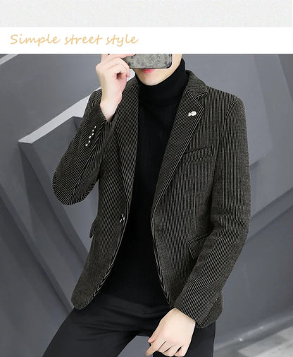 Blazer Autumn/Winter Golden Sable Velvet and Cotton Thickened Thermal Small Suit Fashion Business Men's Slim Blazer