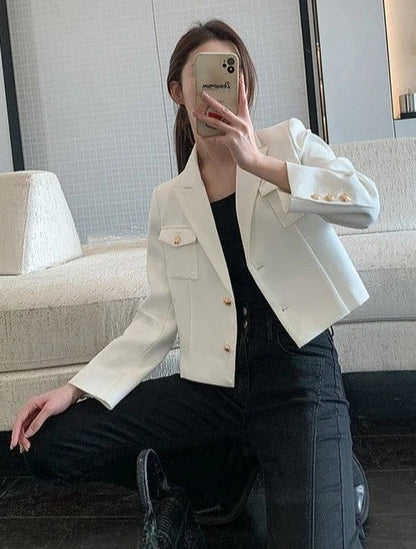 Women's New Petite Short White Suit Jacket Blazer Premium Casual Solid Color Spring Autumn Korean Style Elegant Temperament