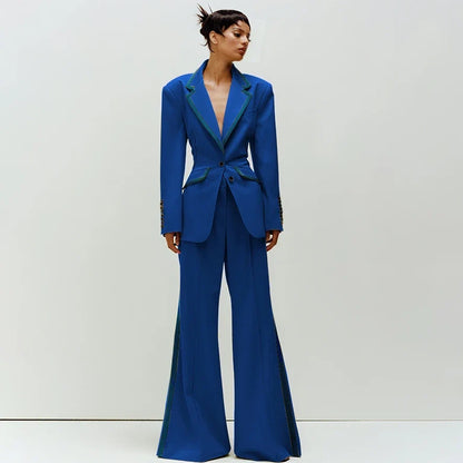 Women's Suit Slim Fit Two Piece(Blazer+Flare Trousers) Pants Set Professional Business Workwear Daily Outfit Suits for Ladies