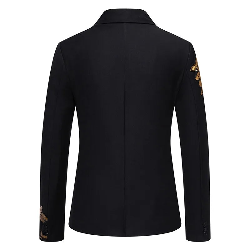 KIDWHXR Blazer Men Fashion Printed Wedding Stage Male Suit Coat Slim Single-breasted Long Sleeve Casual Outerwear for Man