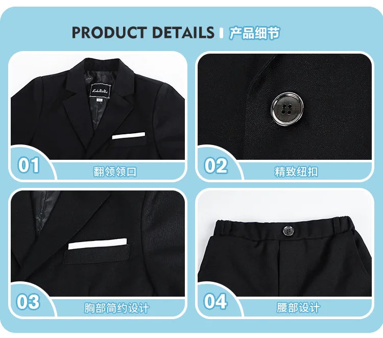 Boys Summer Solid Short Sleeve Suit Jacket Short Formal Dress Kids Wedding Blazer Child Photography Suit Toddler Tuxedo Costume