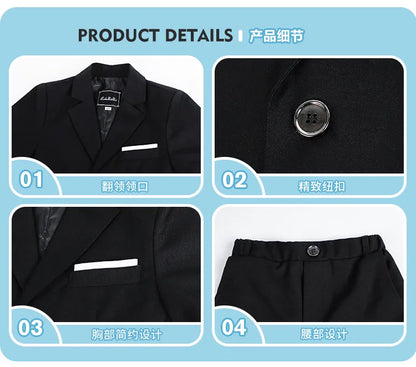 Boys Summer Solid Short Sleeve Suit Jacket Short Formal Dress Kids Wedding Blazer Child Photography Suit Toddler Tuxedo Costume