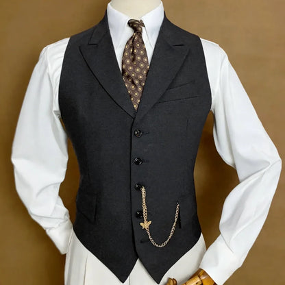 Men's Vest with Lapel Single Breasted Solid Waistcoat for Wedding & Formal Occasions