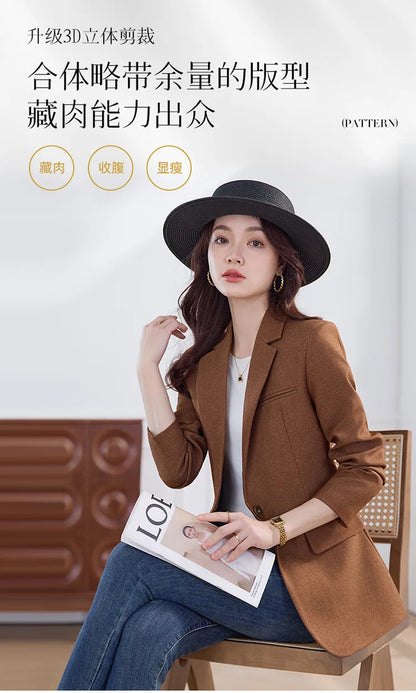 Elegant Solid Women's Blazer Long Sleeve Turn down Collar Slim Fit Office Jacket Single Button Spring Autumn Fashion