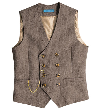 Men's Herringbone Vest – Double Breasted V-Neck Waistcoat for Weddings & Formal Occasions