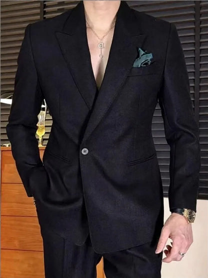 Business Mens Banquet Wedding Suits Set Italian Style Single Button Classic Slim Male Blazers Suit Pant Two-Piece Set Outfits