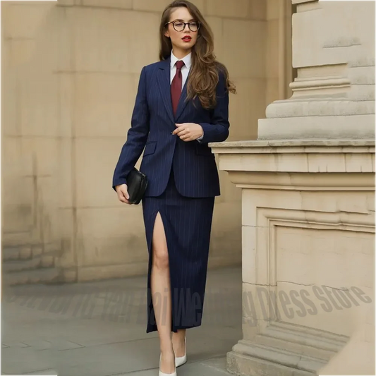 Customized Women 2 Pieces Suit Notched Lapel Blazer Split Midi Skirt Business Office Formal Professional Outfit Slim Fit