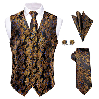 Men's Paisley Floral Vest Suit Set for Weddings & Parties – Multi-Color