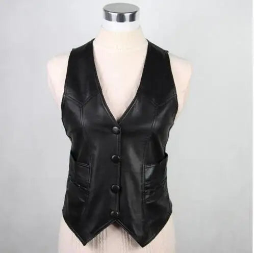 2017 new fashion Genuine Leather Vest Womens Winter spring office Jackets  Waistcoat Sheepskin Black Cotton Padded Suede Vest
