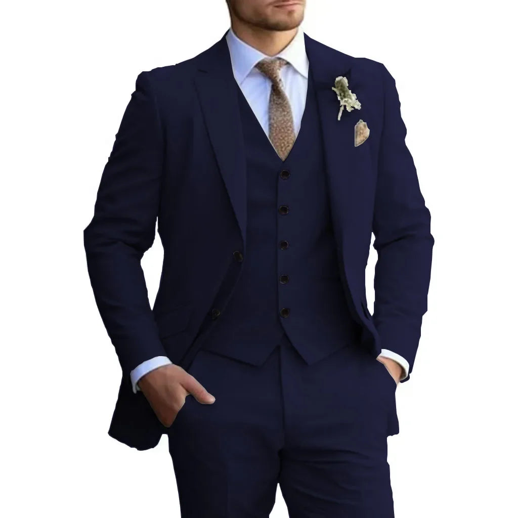 Customized Tuxedo Elegant Suit For Men 3 Piece Blazer Vest And Pant Set Notched Lapel High Quality Suit For Men Wedding suits