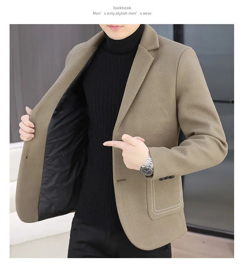 Blazer Men Fashion, Business Gentleman, Groom, Professional Gentleman, Fitted, Casual, Woolen and Cotton Dress, High-end Blazer