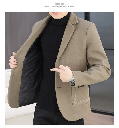 Blazer Men Fashion, Business Gentleman, Groom, Professional Gentleman, Fitted, Casual, Woolen and Cotton Dress, High-end Blazer