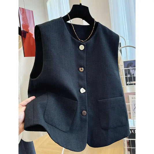Spring Autumn Clothing Women Vest New O Neck Single-breasted Vest Sleeveless Jacket Female Waistcoat Casual Tops Chaleco Mujer