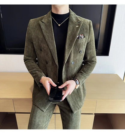 2025 Winter Woolen Men's Wedding Groom Suit Double Breasted Suit 3 Piece Set Business Casual Office Work Party Prom Dress Suits