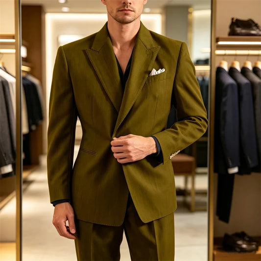 Men's 2 Piece One Button Suit Set Peak Lapel Slim Fit Blazer Long Pants Formal Wear for Wedding Party Prom Business