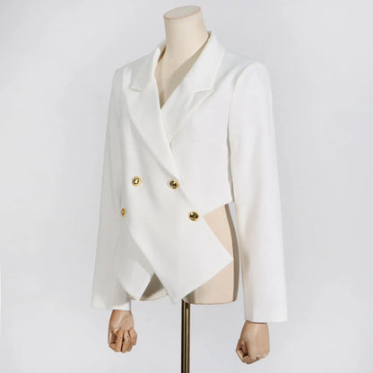 Women Trend Blazer Notched Collar Double Breasted Slimming Elegant Niche Irregular Fashion Jacket New Spring Autumn HK20370