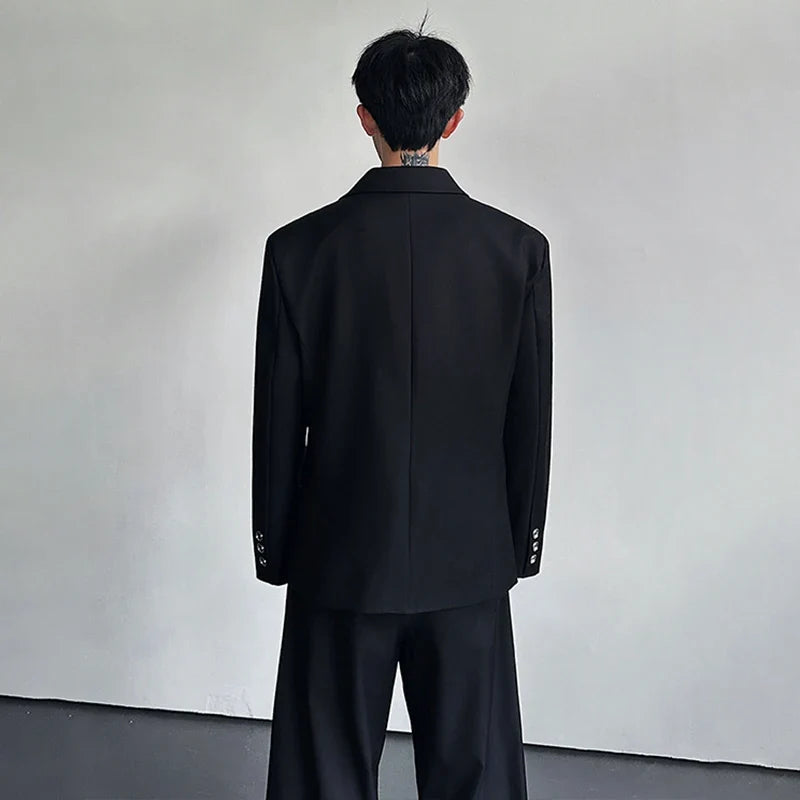 Spring Fashion Metal Buckle Decorate Solid Color Blazer Coat Men's Elegant Temperament Luxury Casual Male Clothes JY6115