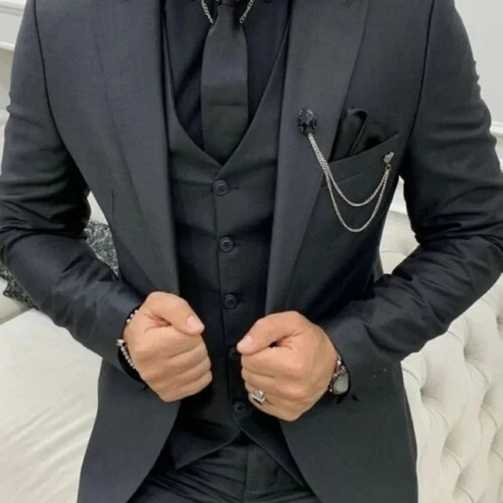 3 Piece Men's Wedding Suit Slim Fit Peak Lapel Blazer Groom Tuxedos Formal Male Suit For Party Prom(Jacket+Vest+Pants)Men Outfit