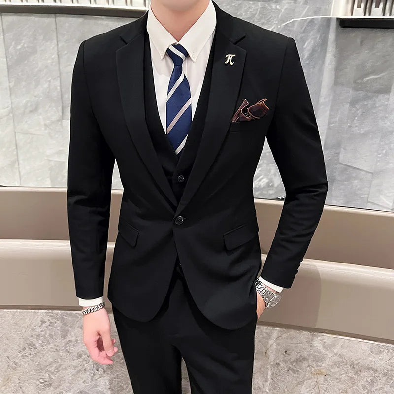 Men's 3-Piece Slim Fit Suit – Smart Casual Blazer, Vest & Pants for Business, Wedding & Formal Occasions
