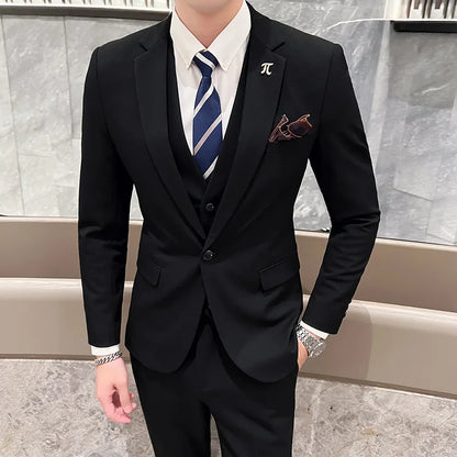 Men's 3-Piece Slim Fit Suit – Smart Casual Blazer, Vest & Pants for Business, Wedding & Formal Occasions