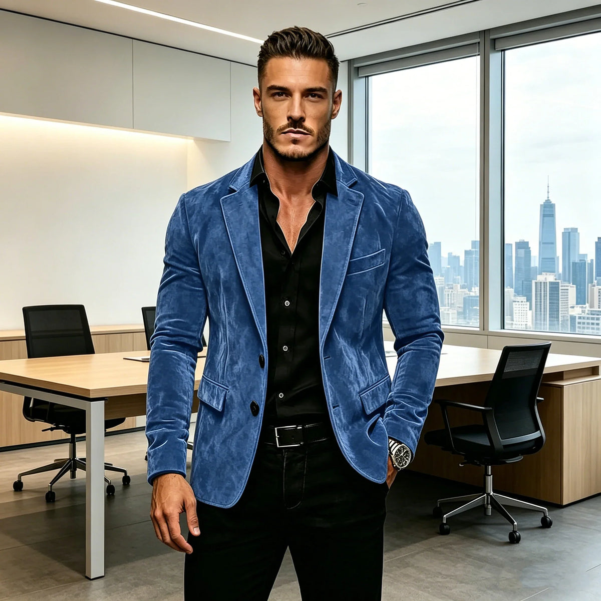 Vintage Men's Suede Blazer Slim Fit 2 Button Notched Lapel Casual Suit Jacket Formal Business Tuxedo Wedding Party Daily Wear