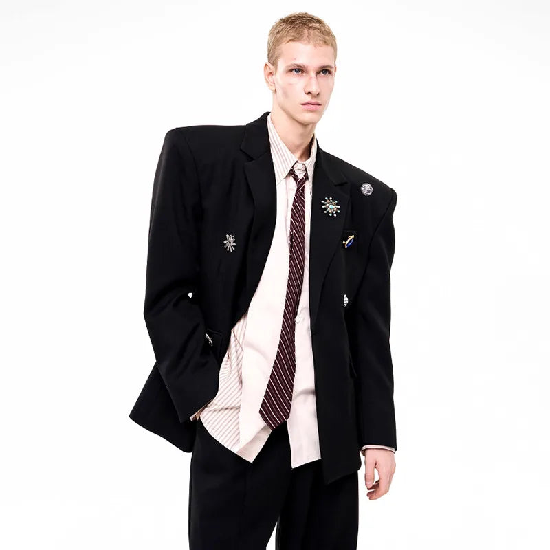 Luxury Temperament Niche Three-dimensional Patchwork Blazer Coat Men's 2025 Autumn Original Shoulder Pad Clothes JY4547