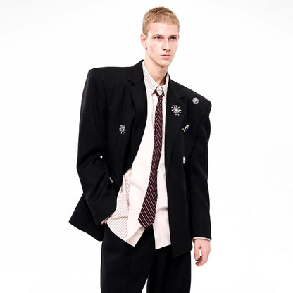 Luxury Temperament Niche Three-dimensional Patchwork Blazer Coat Men's 2025 Autumn Original Shoulder Pad Clothes JY4547