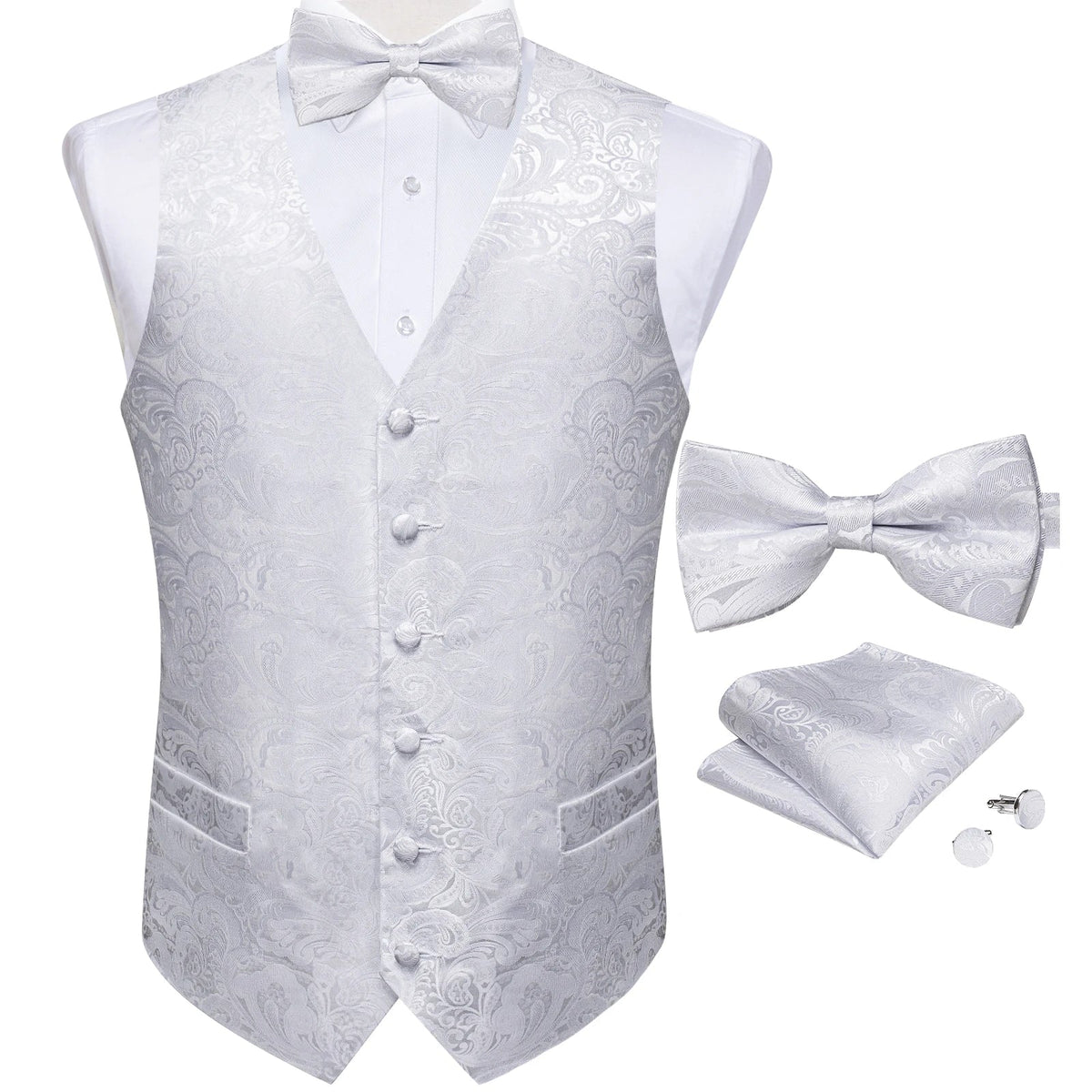 Men's Paisley Suit Vest Set with Tie, Pocket Square & Cufflinks for Wedding & Formal Events