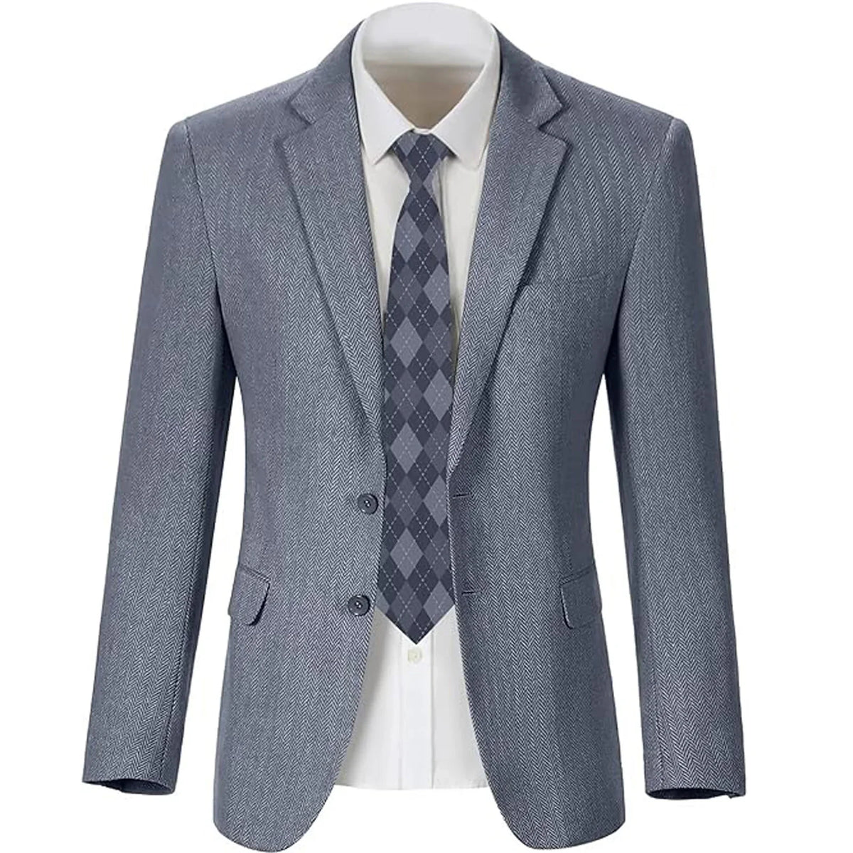 Men's Herringbone Blazer 2 Button Notch Lapel Slim Fit Suit Jacket Business Casual Tuxedo Coat Formal Wedding Office Outerwear