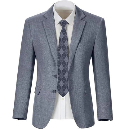 Men's Herringbone Blazer 2 Button Notch Lapel Slim Fit Suit Jacket Business Casual Tuxedo Coat Formal Wedding Office Outerwear