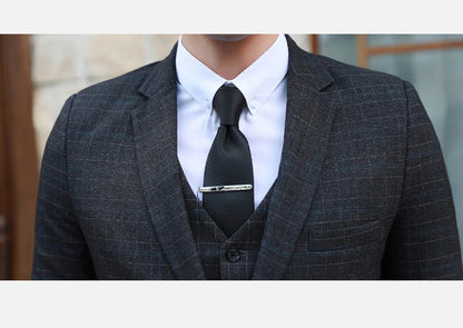 Men's Autumn Winter Trendy Three-Piece Suit Set Slim Fit Stylish Vest Trousers Ensemble Handsome Personality Wardrobe Essential