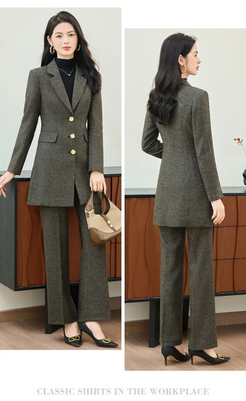 High End Windbreaker Coat Professional Suit Female Autumn Winter Formal Ladies Lengthen Business Suits Women Work Office Uniform