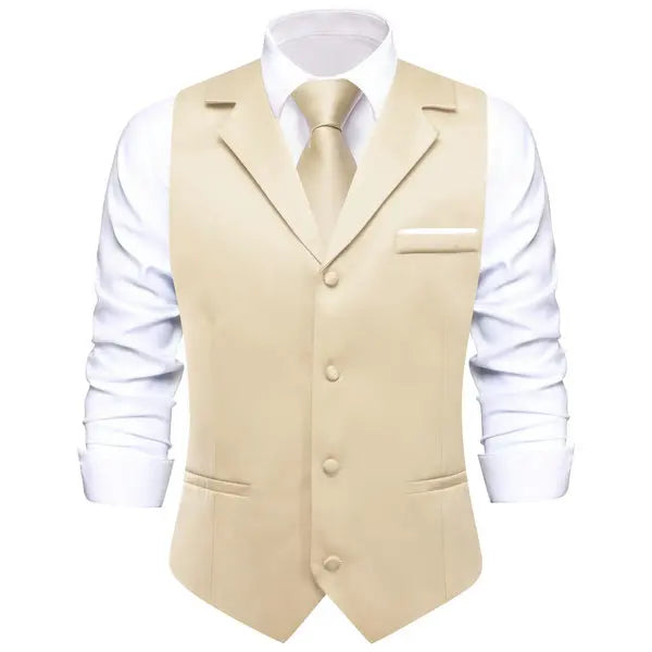 Men's Lapel Waistcoat with Necktie Pocket Square and Cufflinks – Formal Vest Set for Wedding and Business