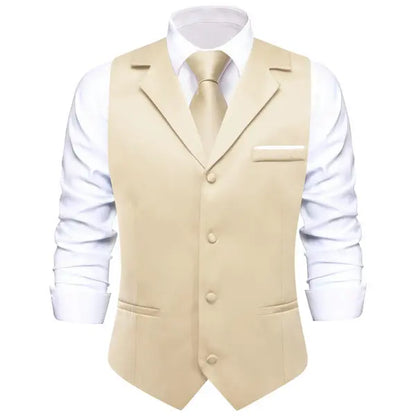 Men's Lapel Waistcoat with Necktie Pocket Square and Cufflinks – Formal Vest Set for Wedding and Business