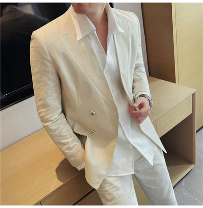 Summer Linen Breathable Suit Jacket Daily Casual Thin Blazers Men's Business Formal Suit Jacket Wedding Groom Coats Men Clothing
