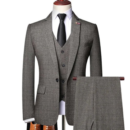 Men's 3-Piece Slim Fit Business Casual Suit – Blazer, Vest & Pants Set
