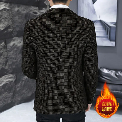 2026 Blazer Autumn and Winter Men's Fashion Outdoor Wedding Trend Slimming Business Casual Korean Version Thickened Warm Blazer