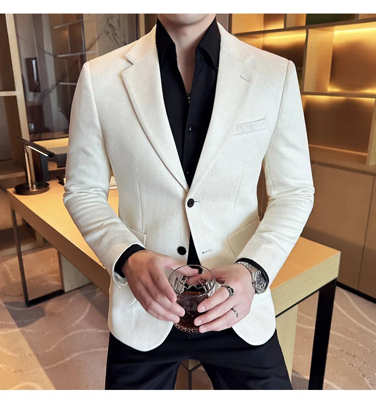 Vintage Suede Line Bronzing Striped Suit Coats 2025 Autumn New High Quality Men Slim Business Social Formal Suit Coats Tailcoat