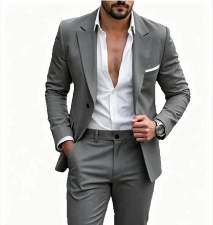 Ensemble décontracté 2 pièces pour homme, bleu marine, avec blazer à revers blanc et pantalon, costume de garçons d'honneur pour cérémonie