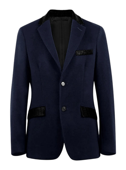 Men's Wool Blend Blazer Black Croc Print Lapel Collar Slim Fit Formal Business Casual Suit Jacket Autumn Winter Sport Coat
