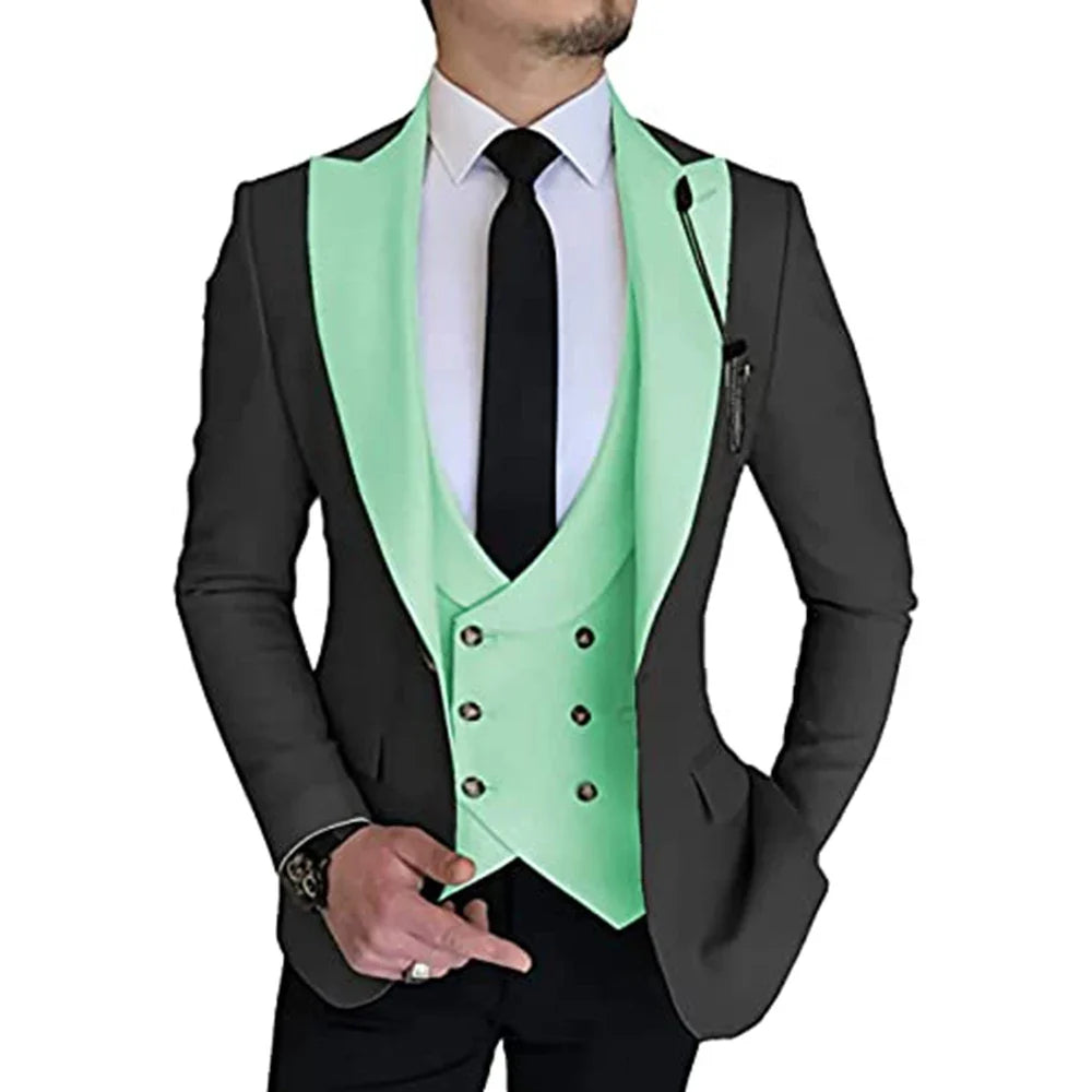 Groom suits Wear Party Wedding and Business Prom suits Slim Fit Peak Lapel Suit 3 Piece (Jacket +Vest+ Pants) Costume Homme