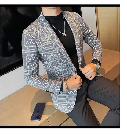 Brand Luxury Suit Jacket for Men 2023 Autumn Printed Casual Busines Blazer Masculino Slim Fit Wedding Groom Social Dress Coat