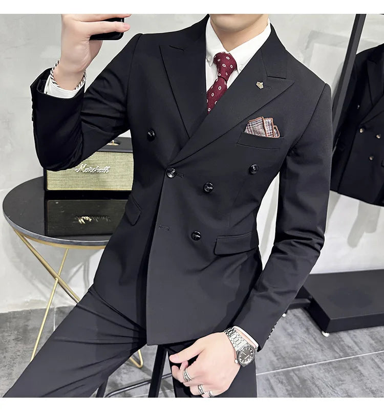 Men's Double-Breasted 2-Piece Suit – Slim Fit, Formal Business & Wedding