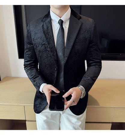 British Style Velvet Men Blazers Autumn Winter Slim Fit Casual Business Suit Jackets Wedding Groom Banquet Formal Coats