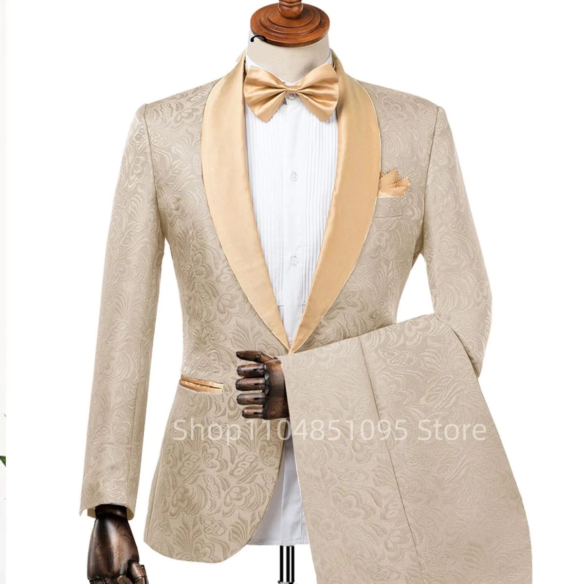 Elegant 2 Piece Jacquard Men Wedding Suits Shawl Lapel Blazer Pants Set Slim Fit Groom Tuxedos Costume Homme For Party Prom