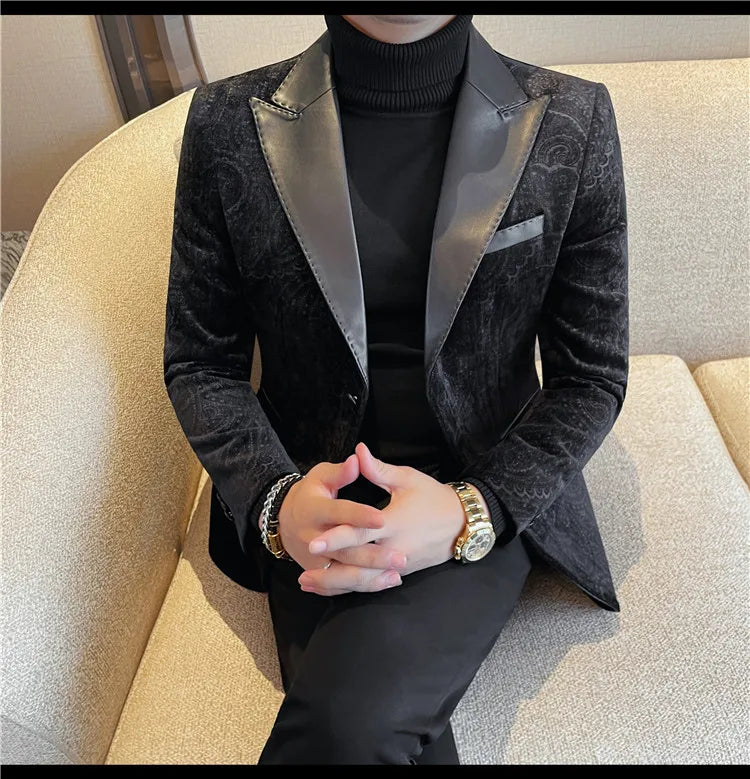 High-quality men's fashionable suit jackets, autumn and winter casual patchwork suits, new high-end patchwork suits