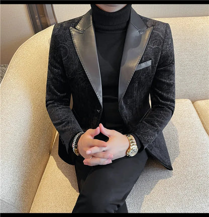 High-quality men's fashionable suit jackets, autumn and winter casual patchwork suits, new high-end patchwork suits