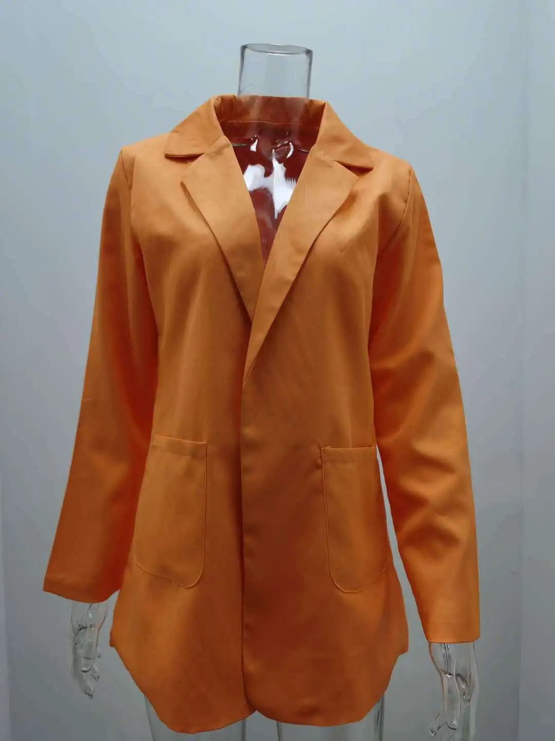 Women's Casual Blazer Notched Lapel Long Sleeve Open Jacket with Pockets Slim Fit Spring Autumn Office Lady Streetwear Coat
