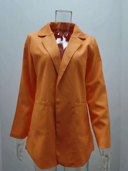 Women's Casual Blazer Notched Lapel Long Sleeve Open Jacket with Pockets Slim Fit Spring Autumn Office Lady Streetwear Coat