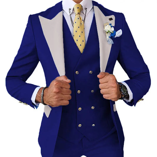 Royal blue Wedding suits Jacket Dress Blazers Coat Waistcoat Trousers Men Business 3 Piece Set Casual Slim Fit Suit Pants Vest